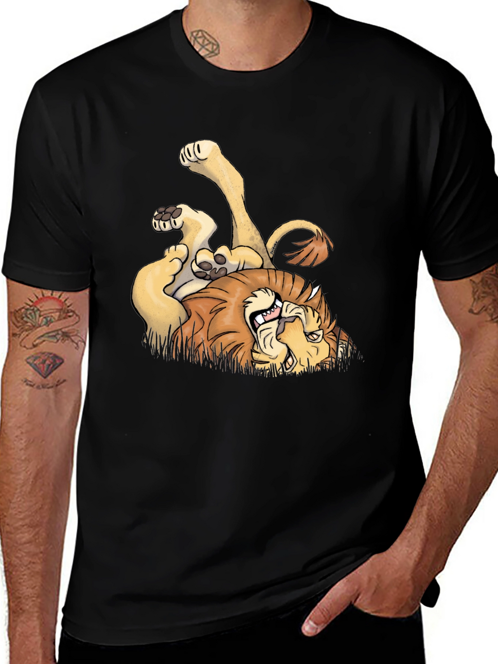 Cartoon Lion Graphic Tee - Black