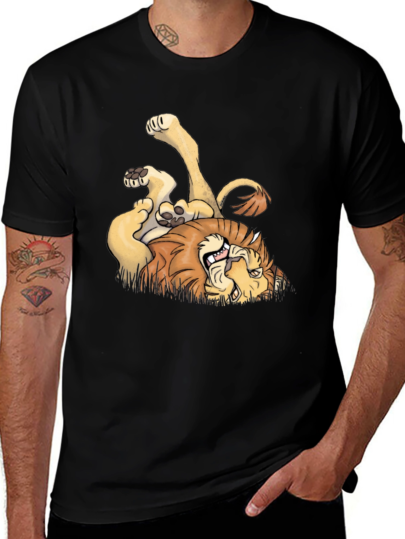 Cartoon Lion Graphic Tee - Black