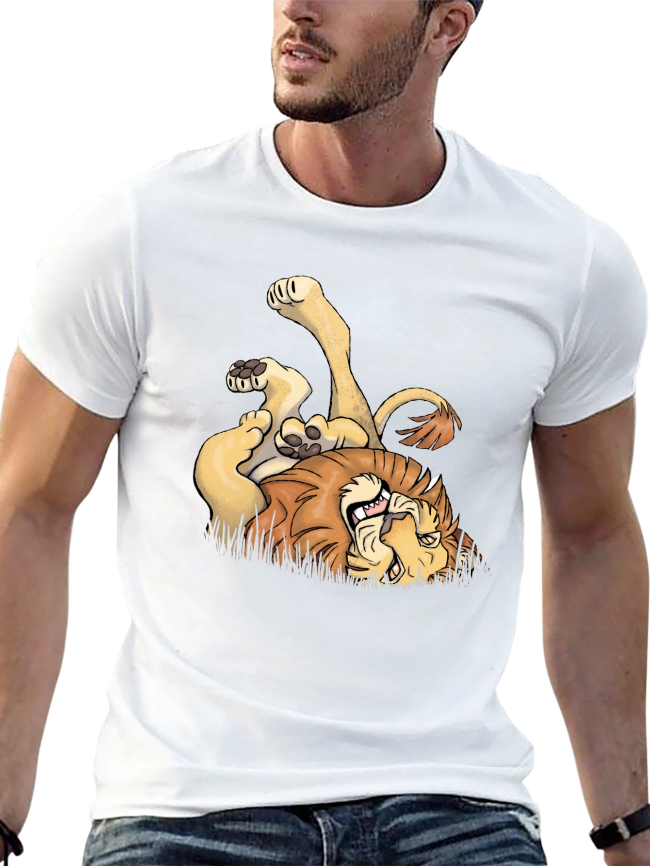 Cartoon Lion Graphic Tee - Black