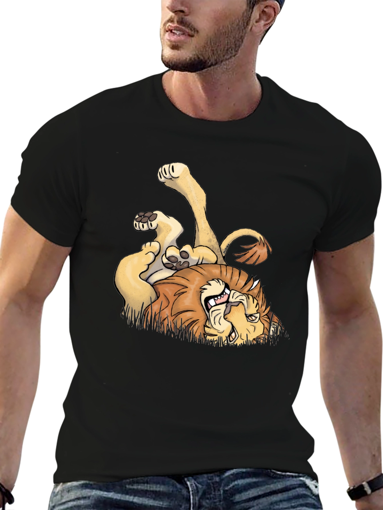 Cartoon Lion Graphic Tee - Black