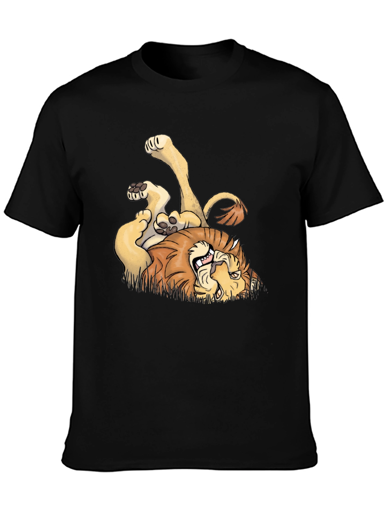 Cartoon Lion Graphic Tee - Black