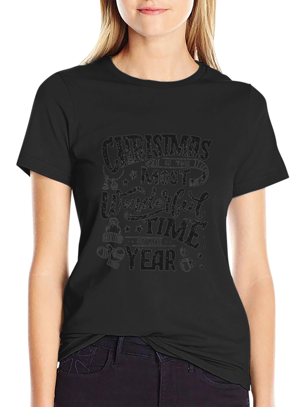 Christmas Wonderful Time Year Black T-Shirt
