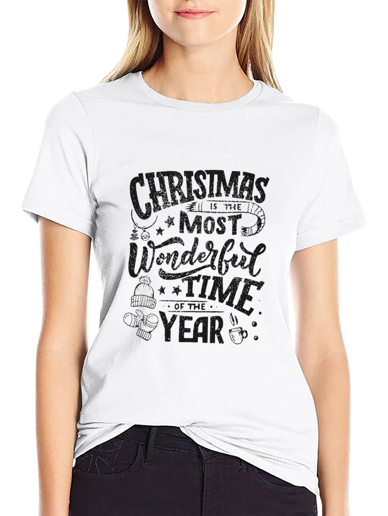 Christmas Wonderful Time Year Black T-Shirt