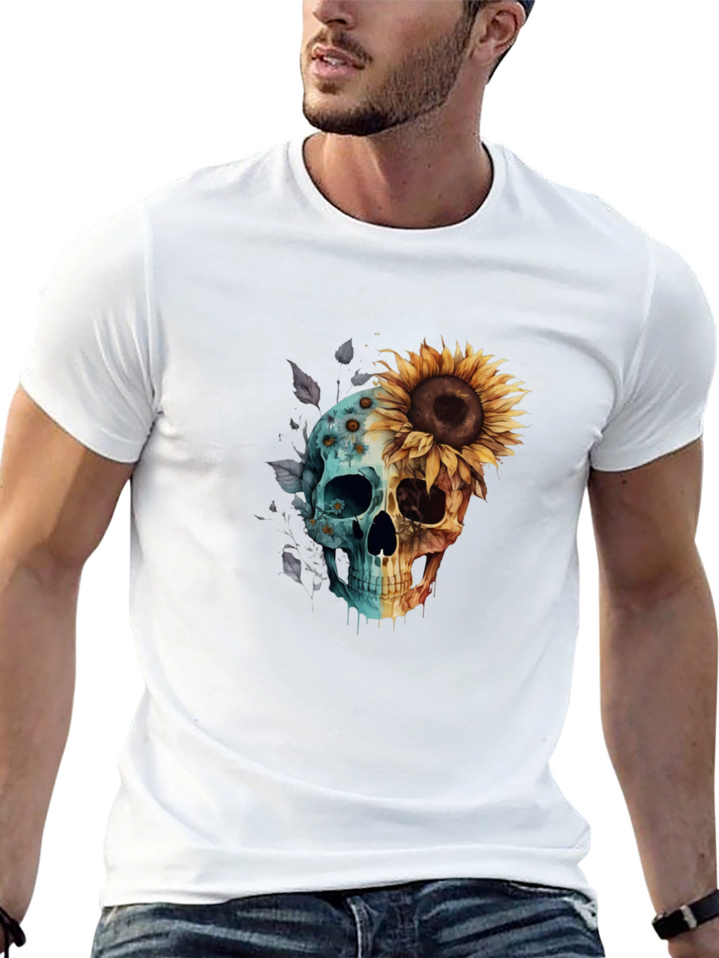 Sunflower Skull Graphic Tee - Mens Black T-Shirt