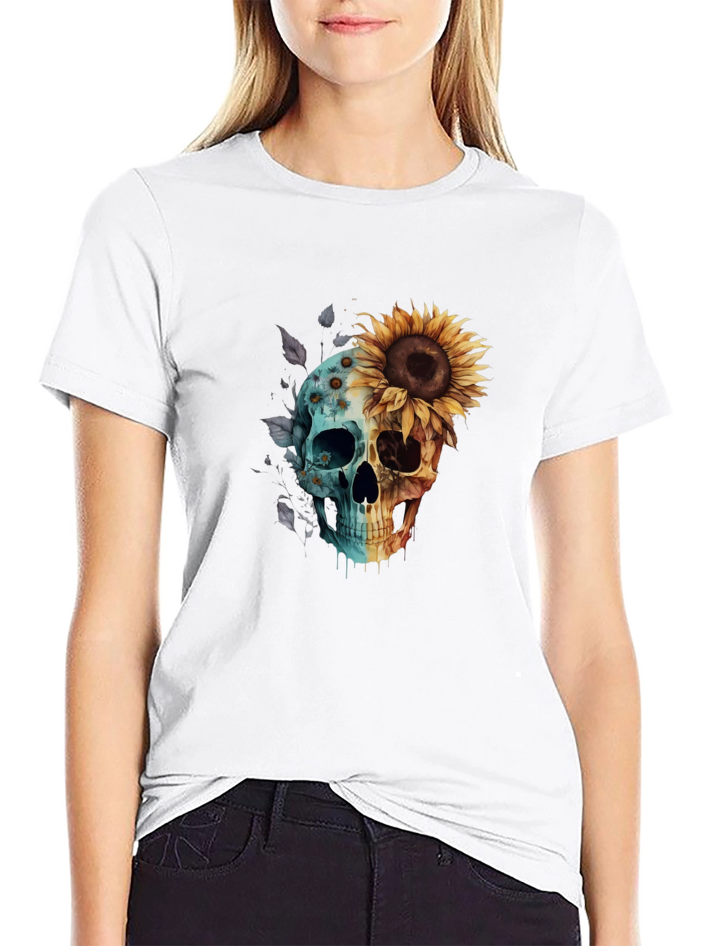 Sunflower Skull Graphic Tee - Mens Black T-Shirt