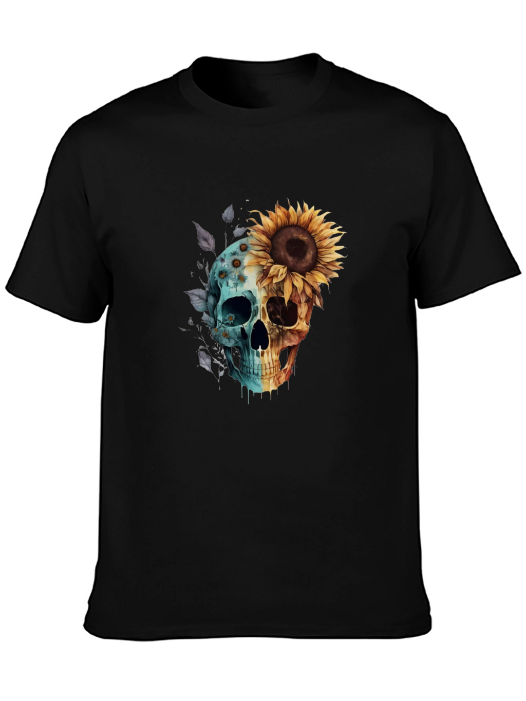 Sunflower Skull Graphic Tee - Mens Black T-Shirt