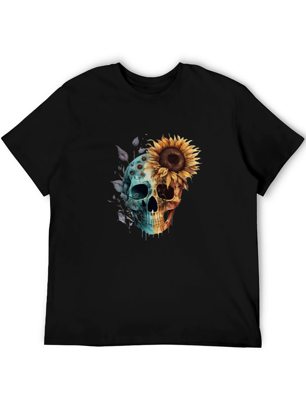 Sunflower Skull Graphic Tee - Mens Black T-Shirt