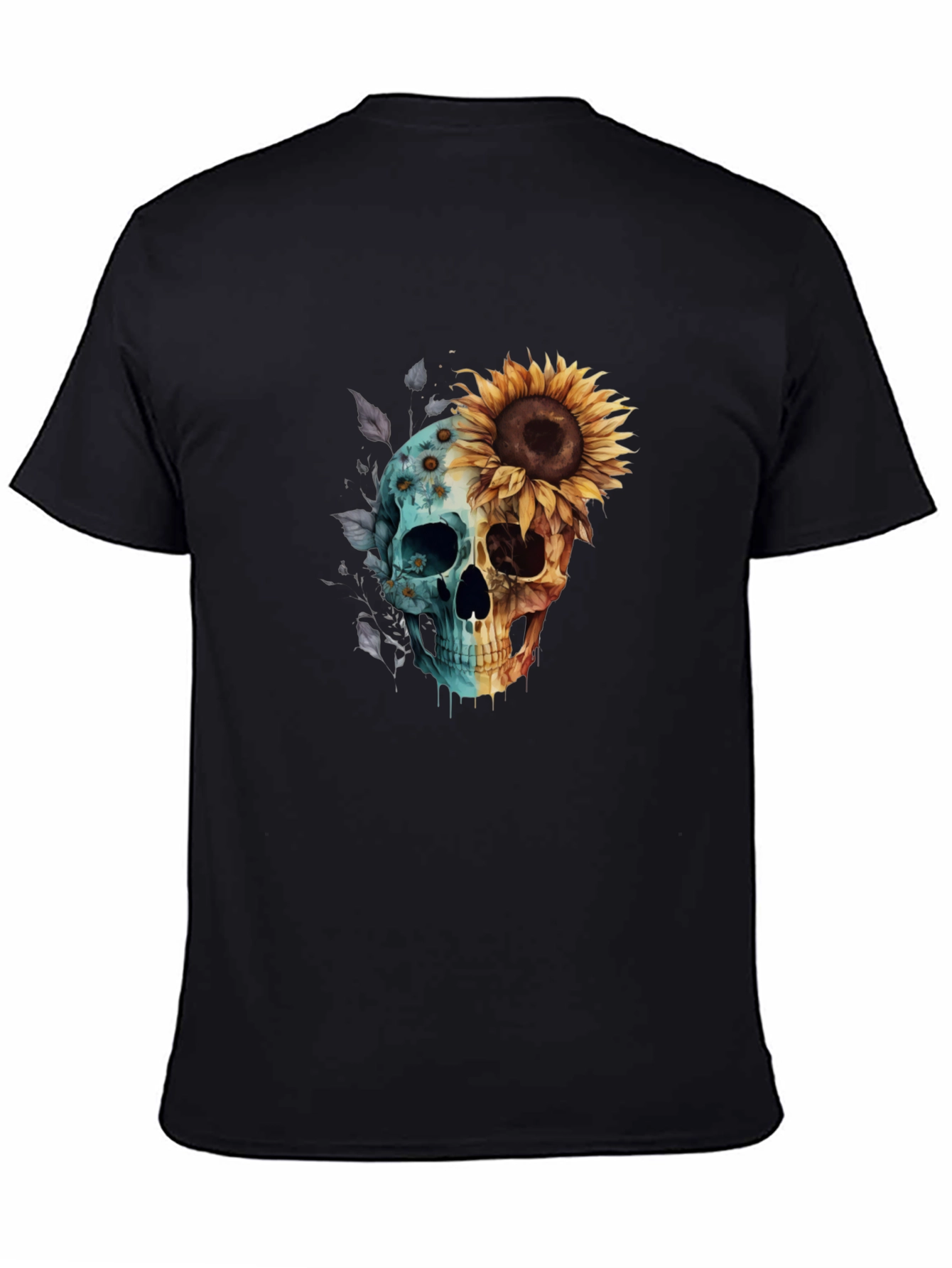 Sunflower Skull Graphic Tee - Mens Black T-Shirt