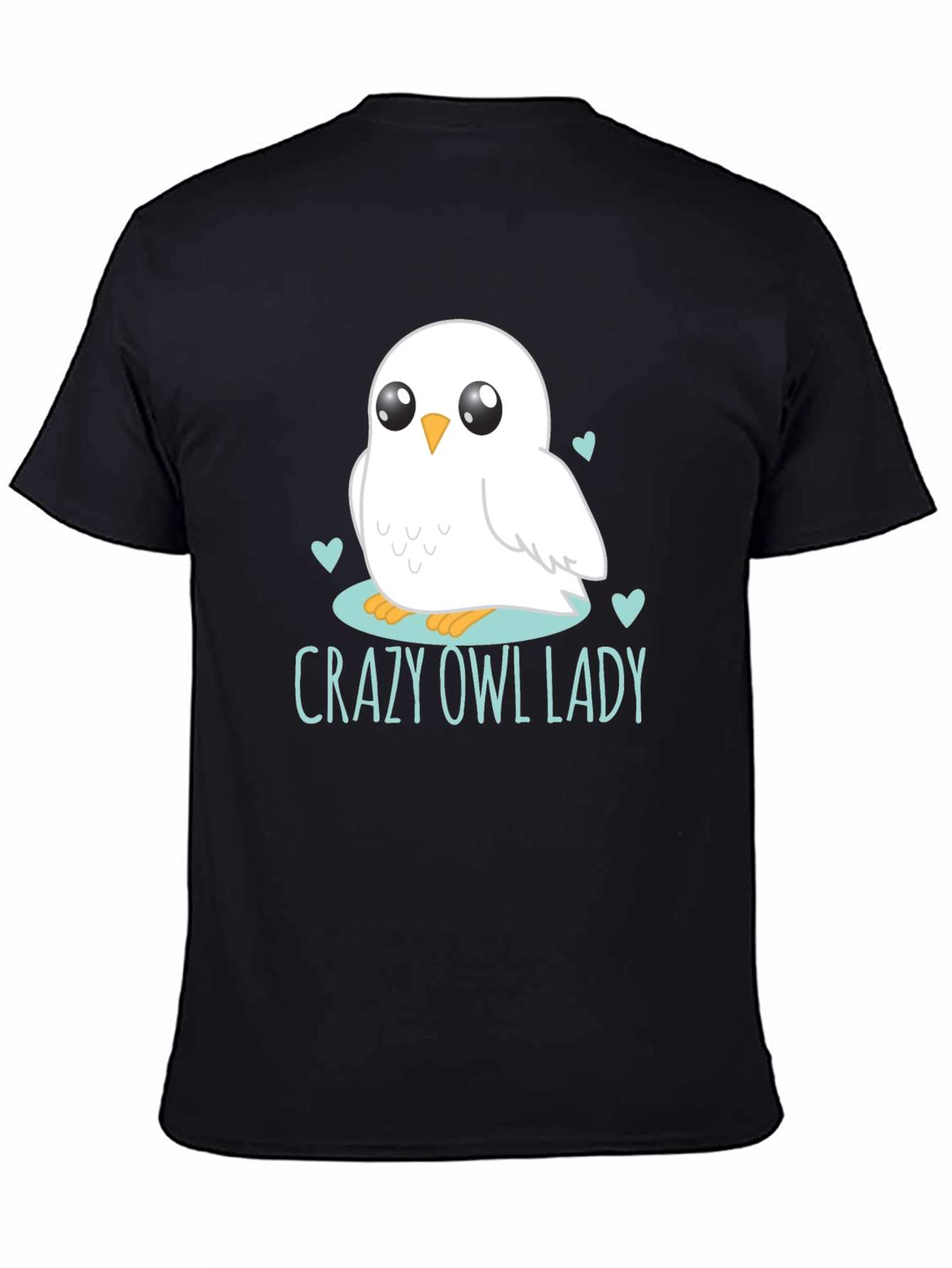 Cute Owl Lady Graphic Tee - Black Cotton T-Shirt