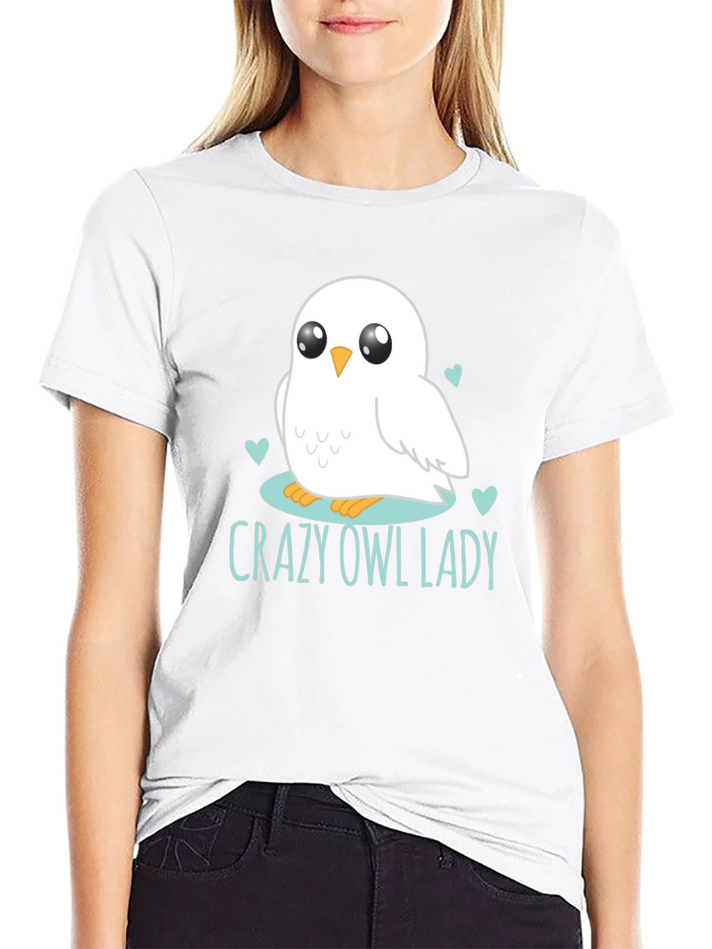 Cute Owl Lady Graphic Tee - Black Cotton T-Shirt
