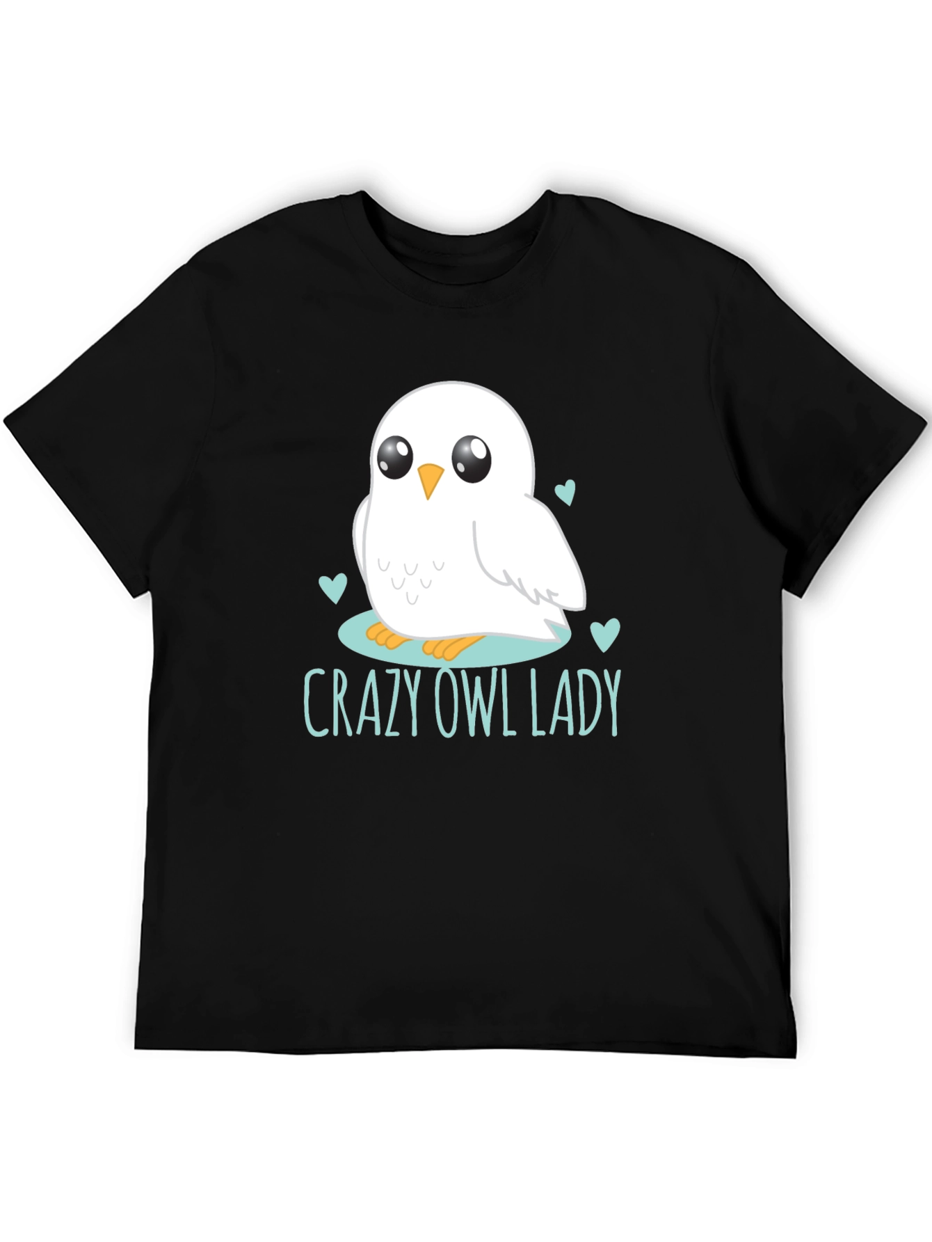 Cute Owl Lady Graphic Tee - Black Cotton T-Shirt
