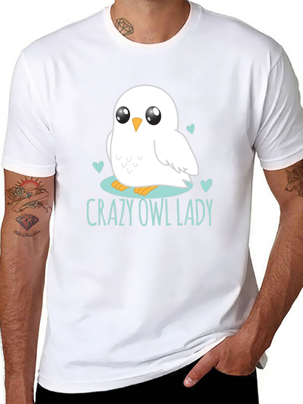 Cute Owl Lady Graphic Tee - Black Cotton T-Shirt