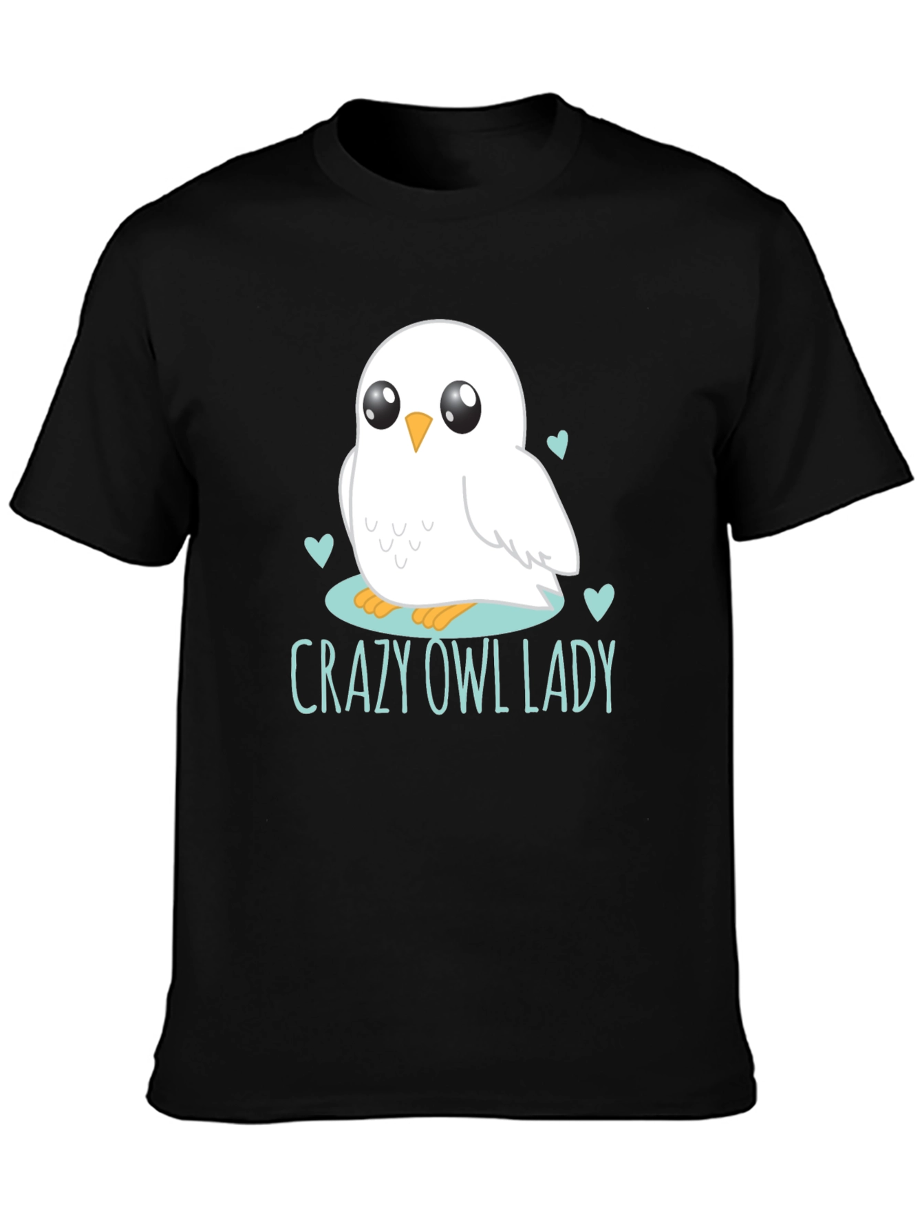 Cute Owl Lady Graphic Tee - Black Cotton T-Shirt