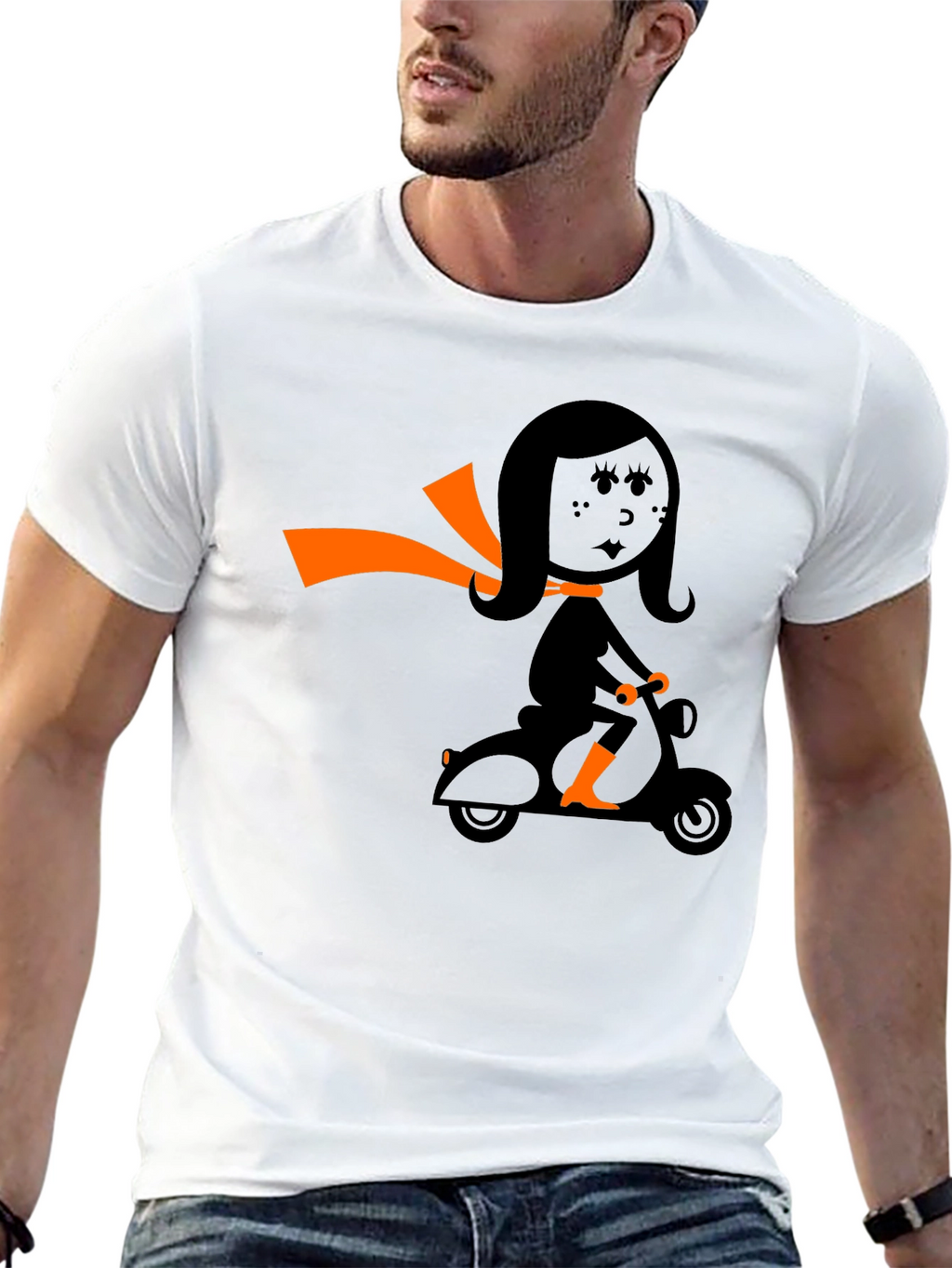 Retro Girl on Scooter Graphic Tee - Black