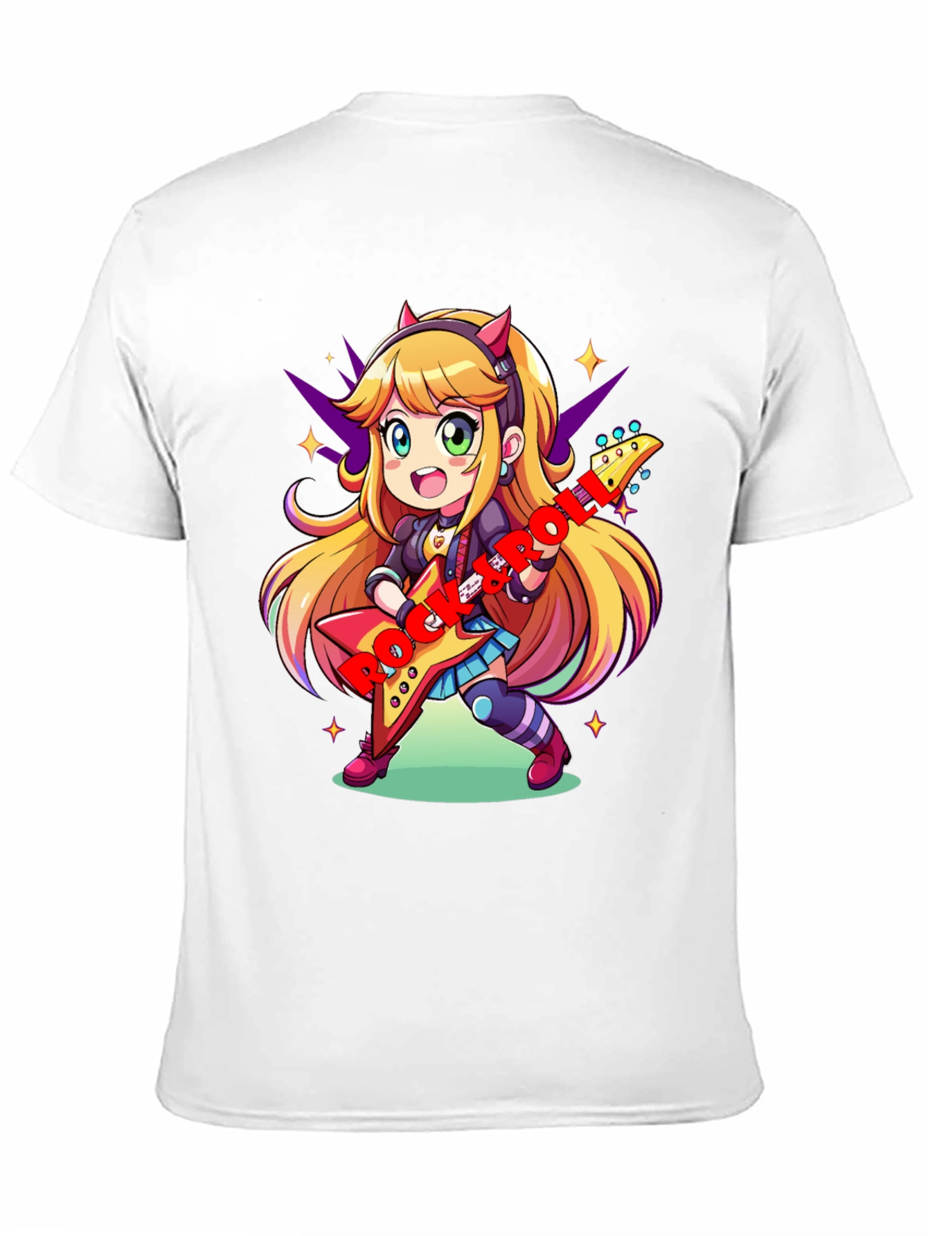 Anime Girl Guitarist Black T-Shirt