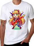 Anime Girl Guitarist Black T-Shirt