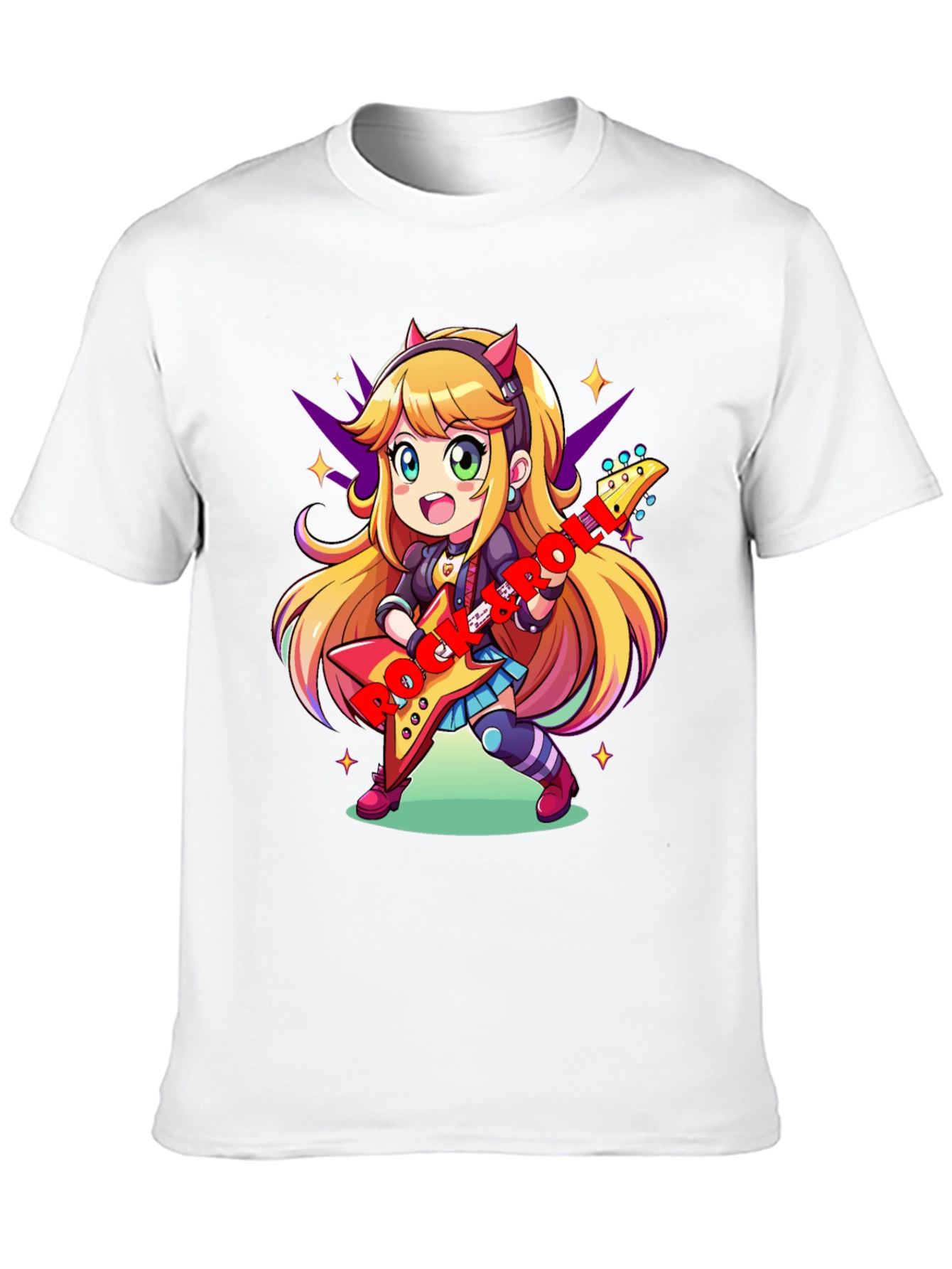 Anime Girl Guitarist Black T-Shirt