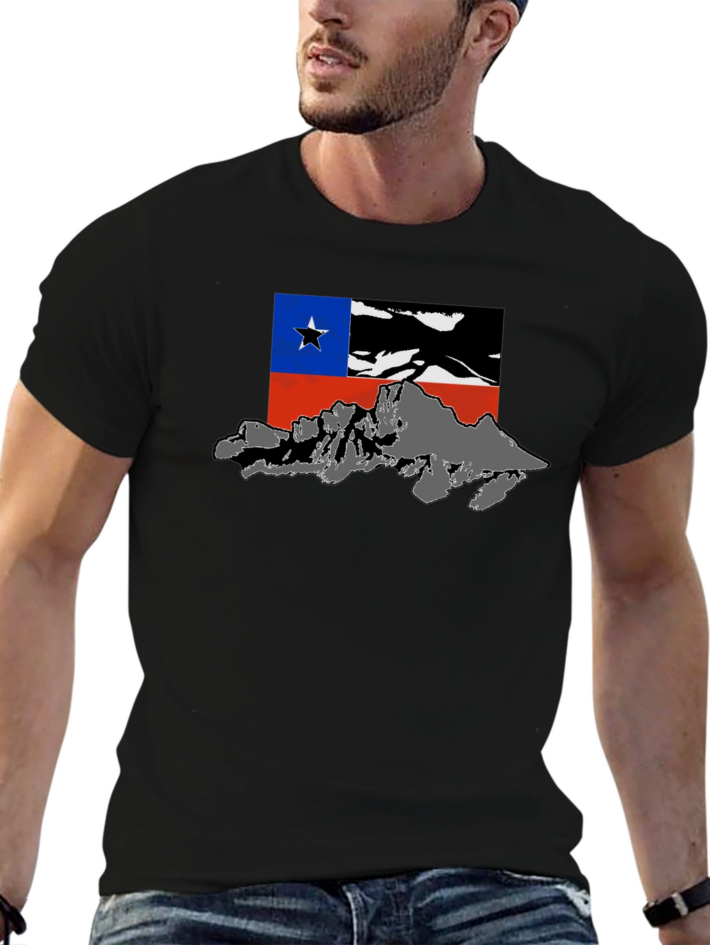 Chile Flag Mountain Graphic Black T-Shirt