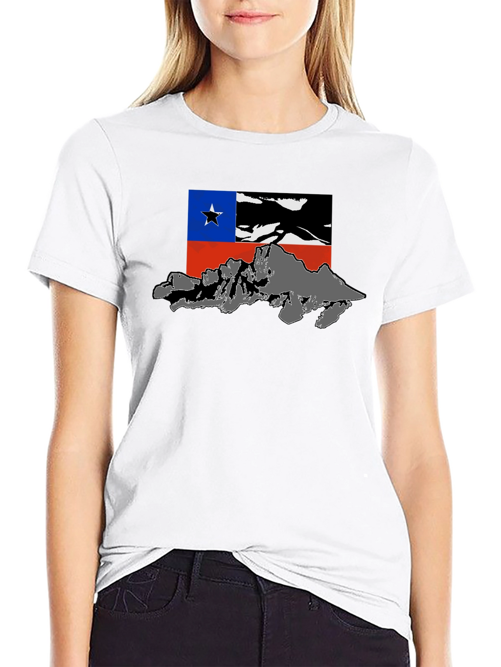 Chile Flag Mountain Graphic Black T-Shirt