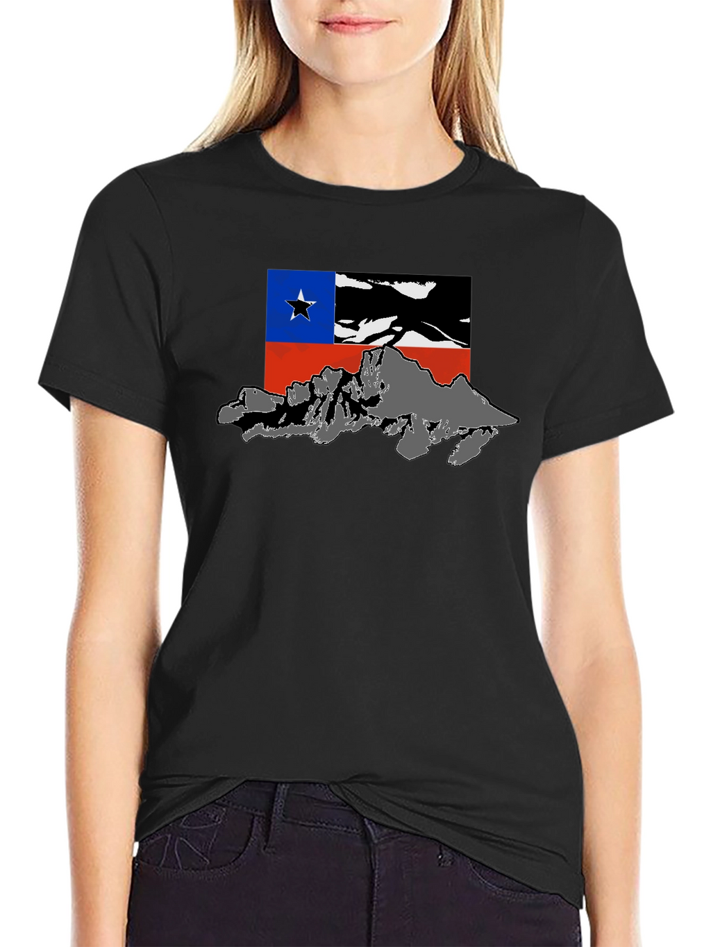 Chile Flag Mountain Graphic Black T-Shirt