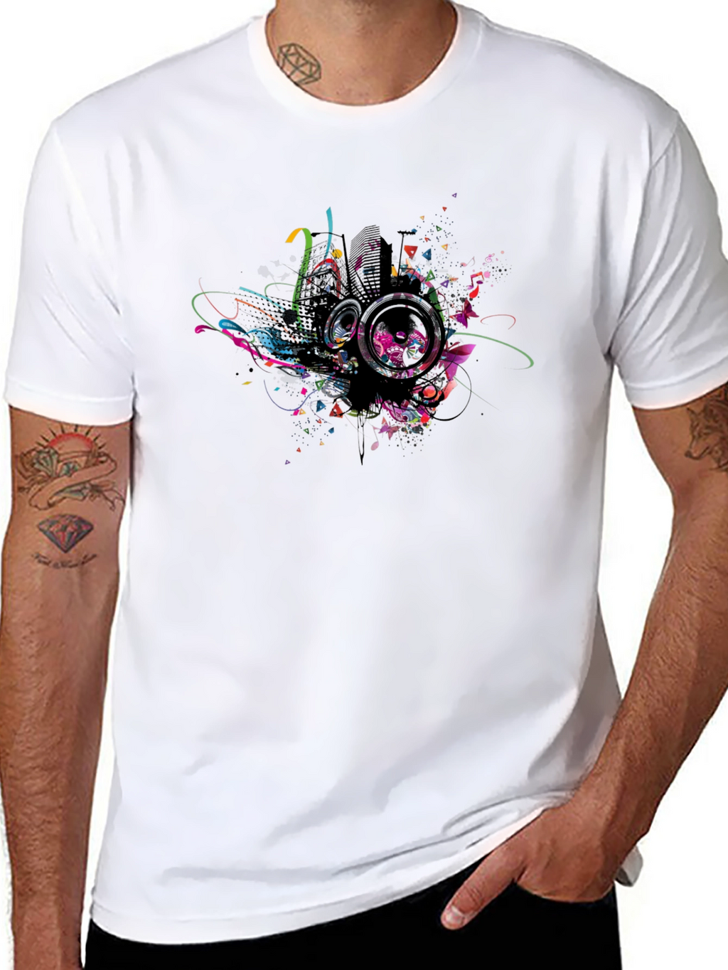 Abstract Speaker Graphic Print Black Tee