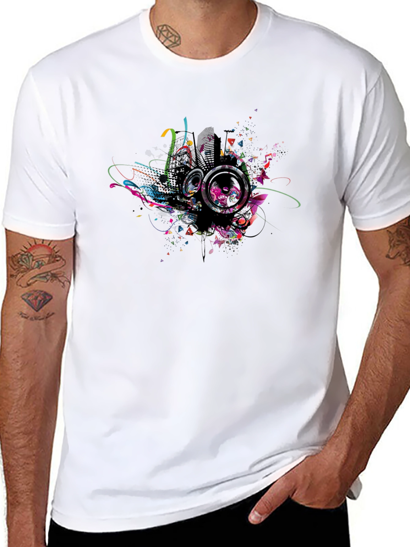 Abstract Speaker Graphic Print Black Tee