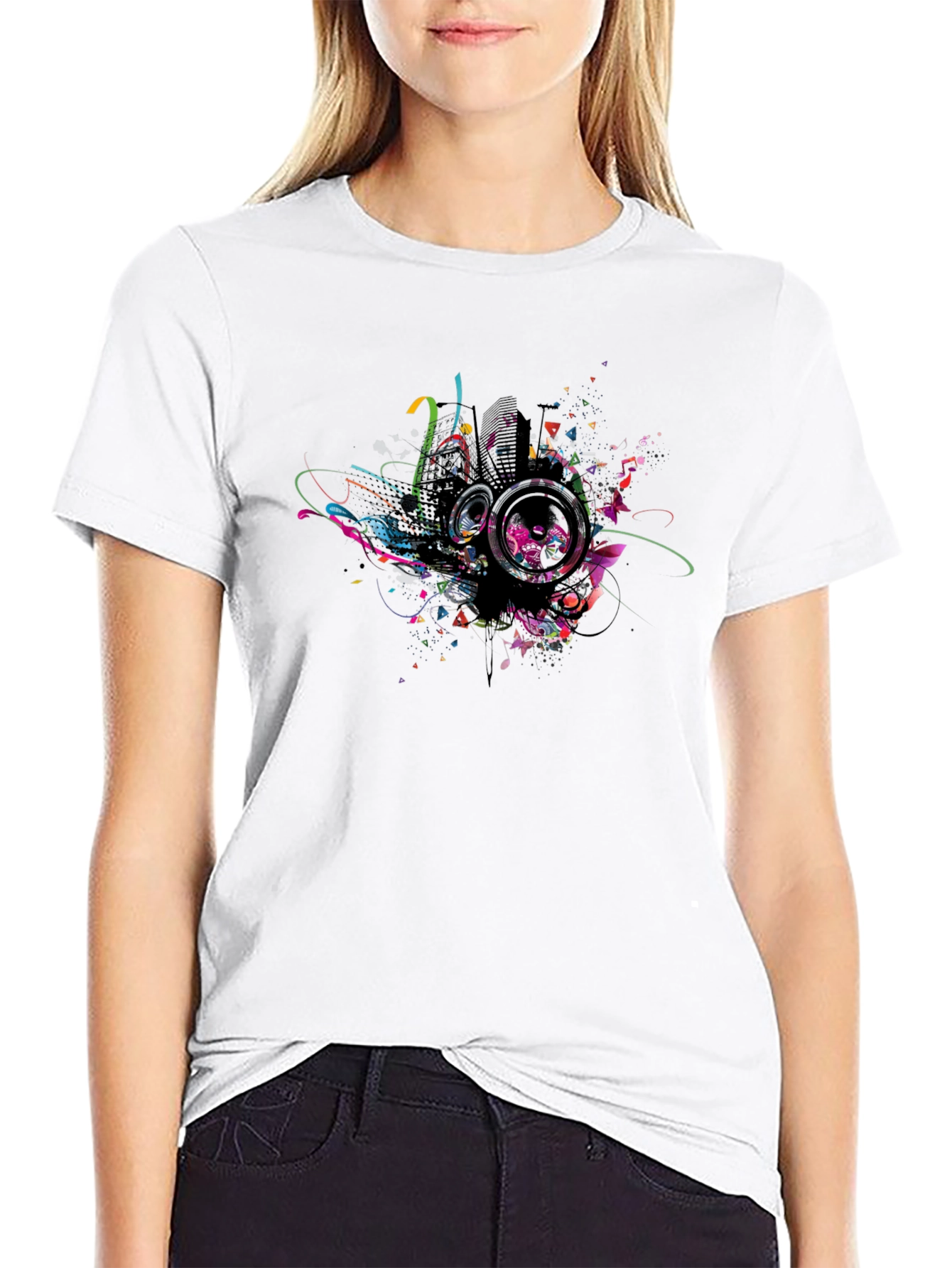 Abstract Speaker Graphic Print Black Tee