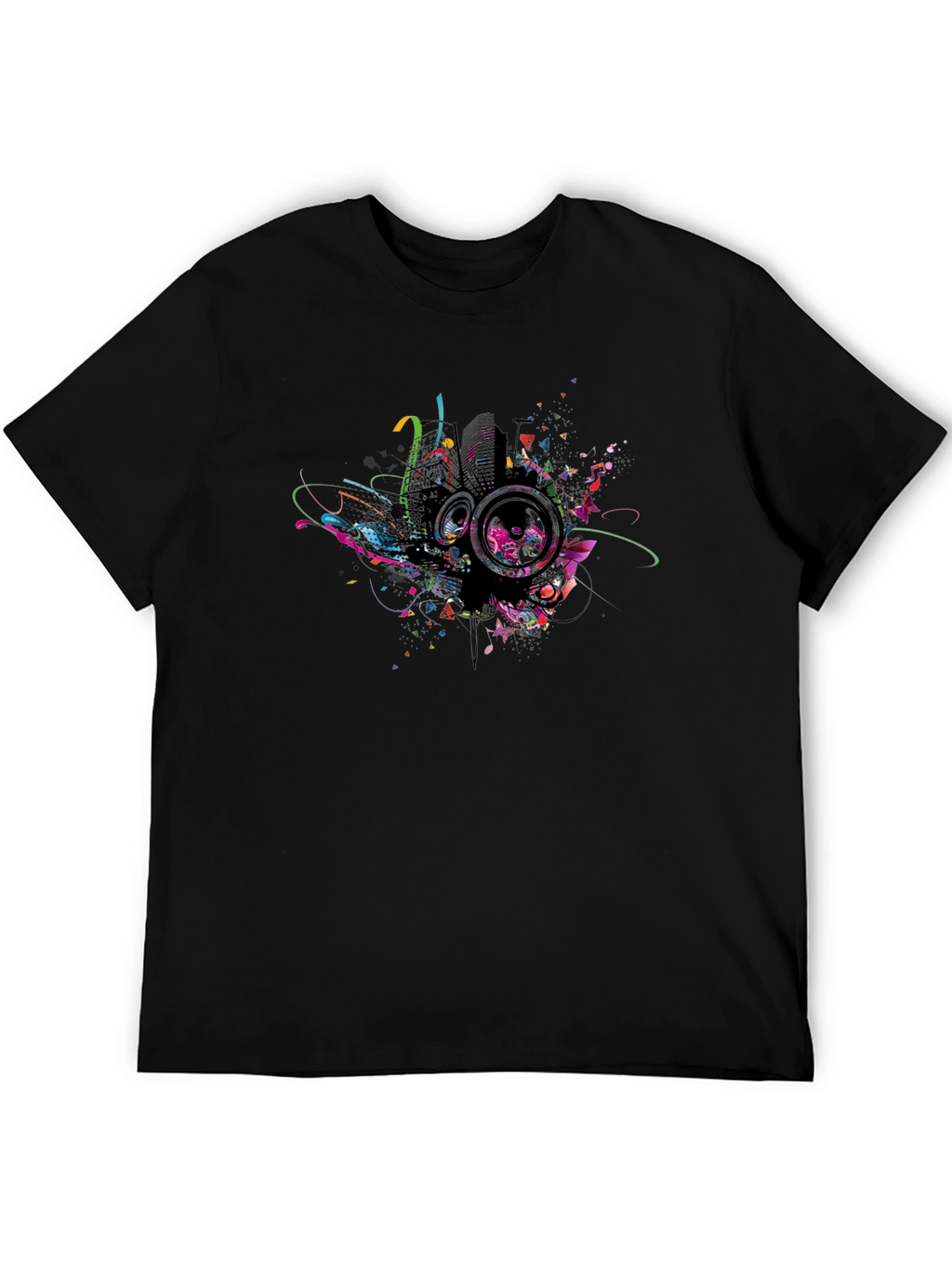 Abstract Speaker Graphic Print Black Tee
