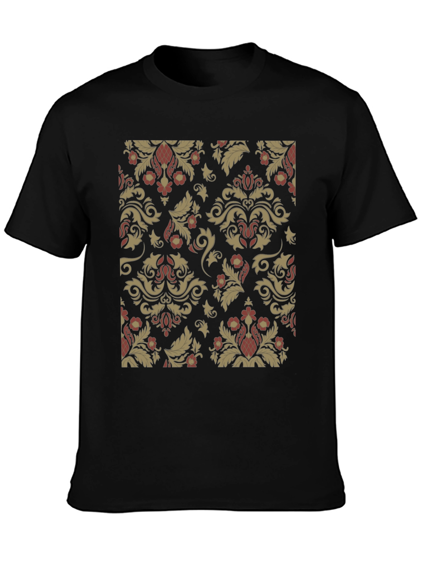 Vintage Damask Pattern Black T-Shirt