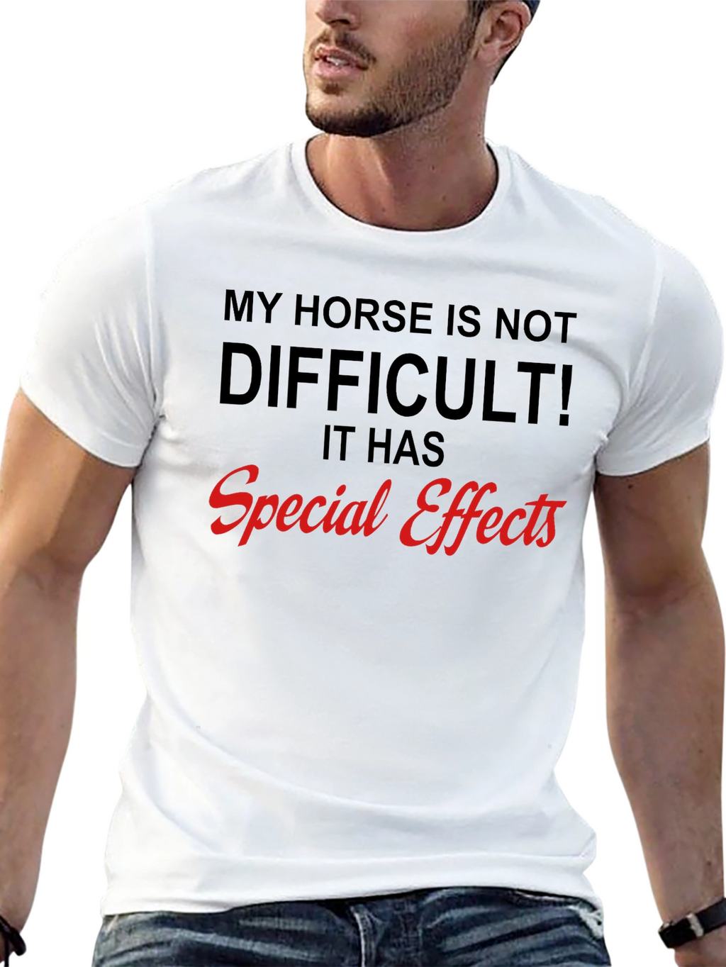 Funny Horse Special Effects Black Graphic T-Shirt
