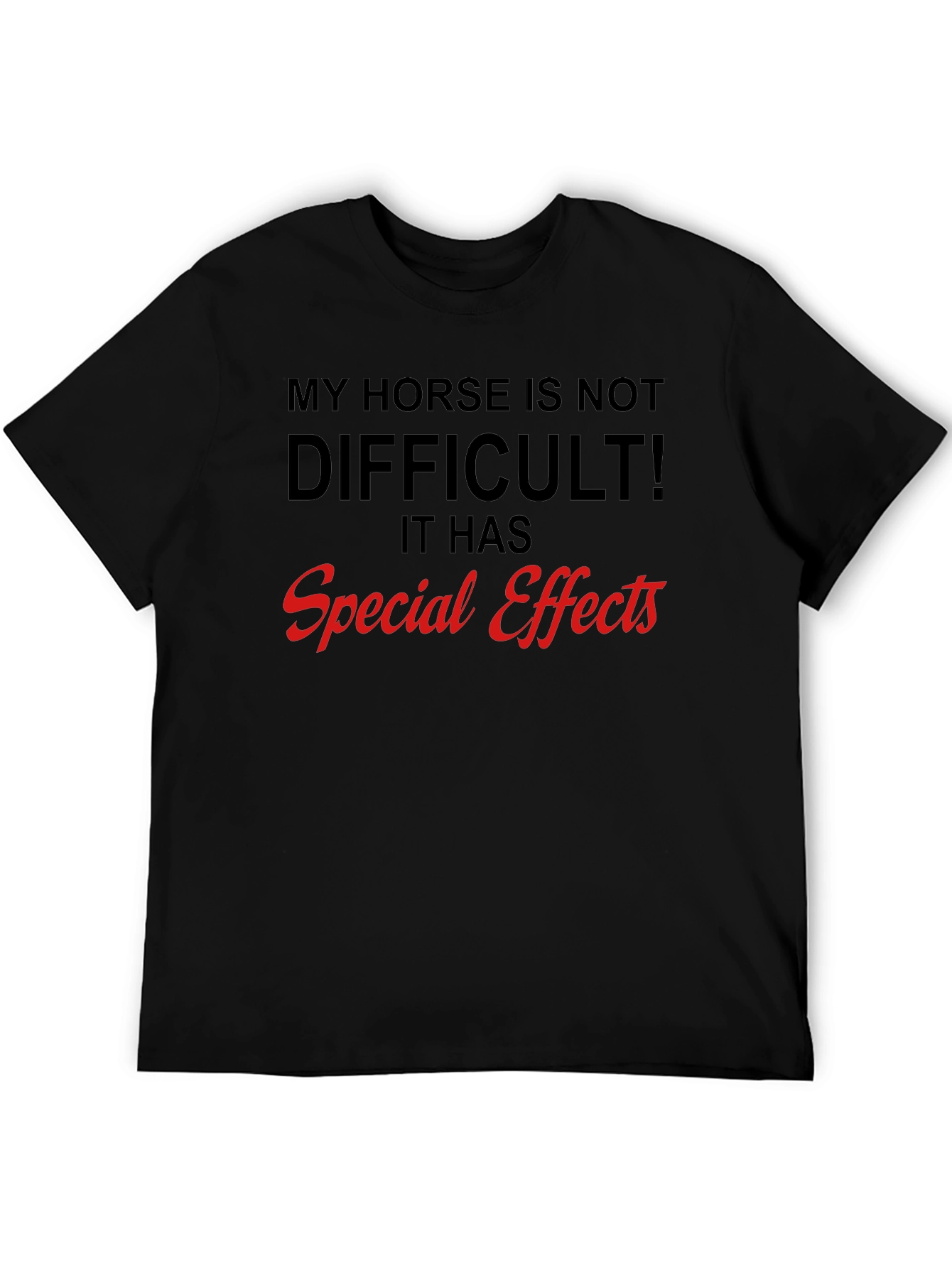 Funny Horse Special Effects Black Graphic T-Shirt