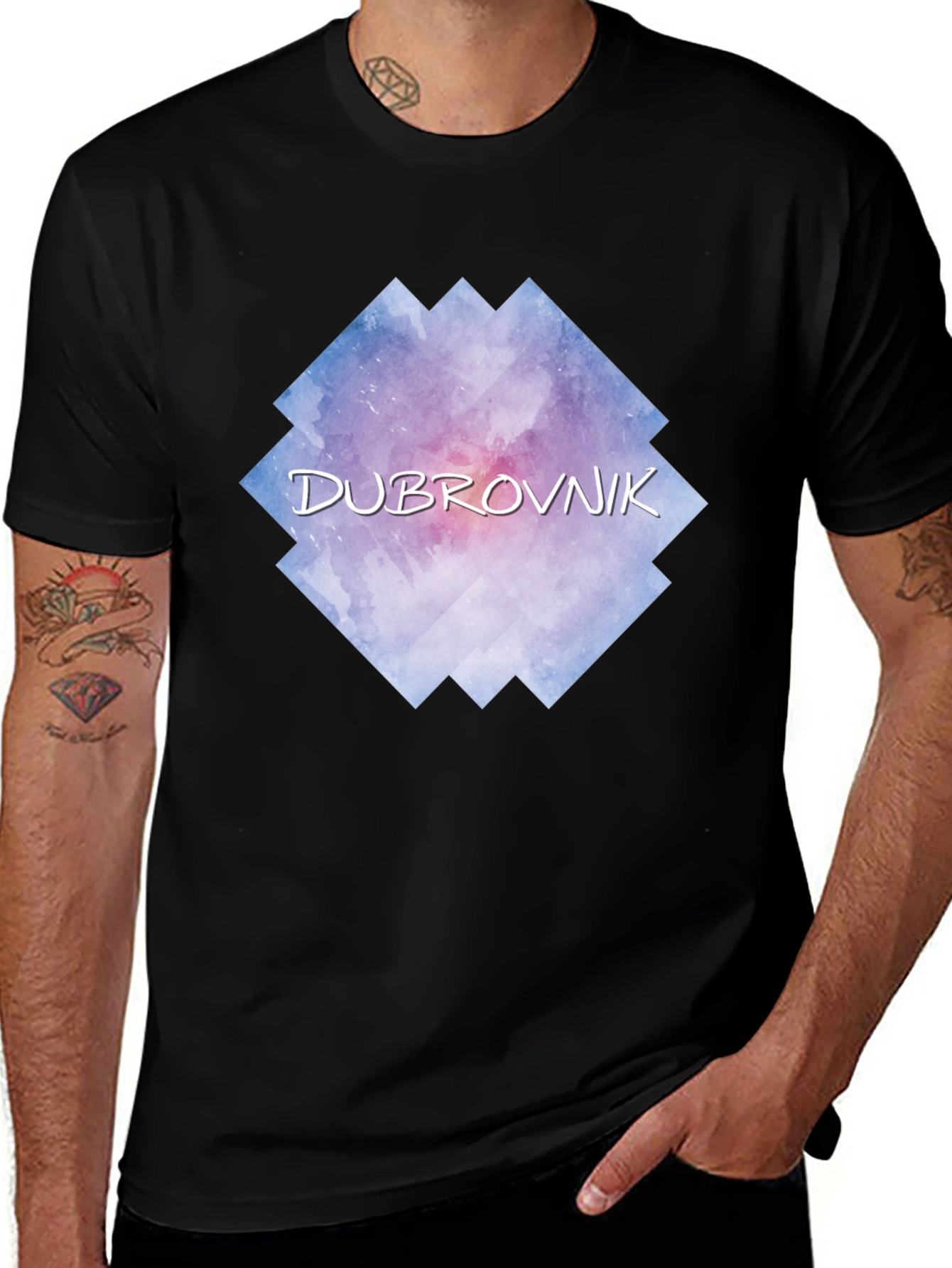 Dubrovnik Watercolor Graphic Black T-Shirt