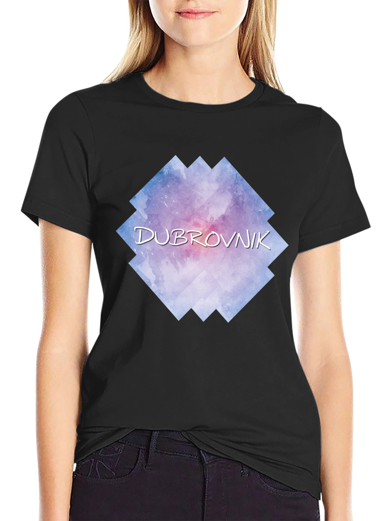 Dubrovnik Watercolor Graphic Black T-Shirt