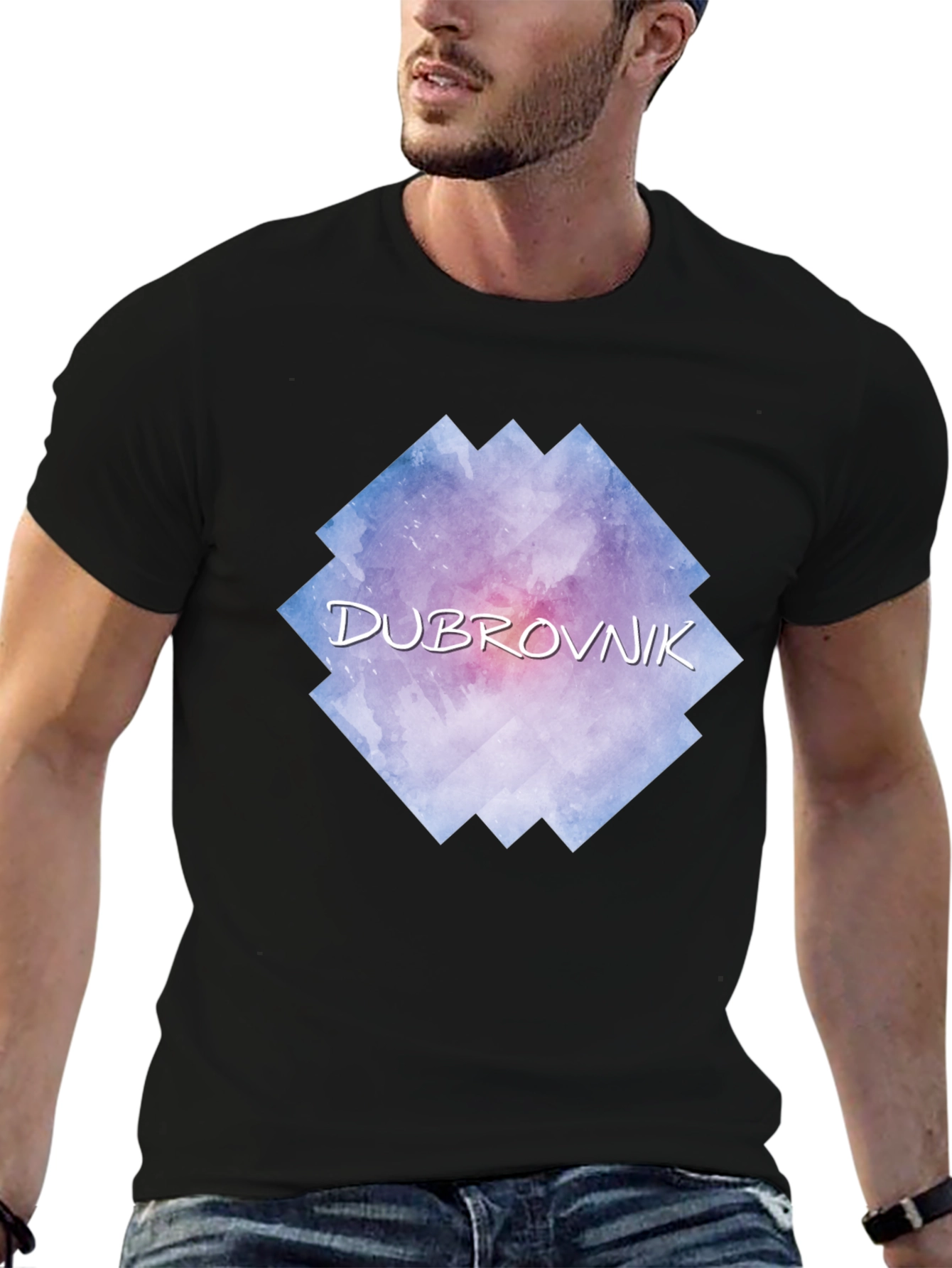 Dubrovnik Watercolor Graphic Black T-Shirt