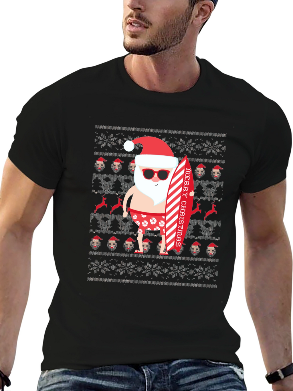 Beach Santa Ugly Christmas T-Shirt