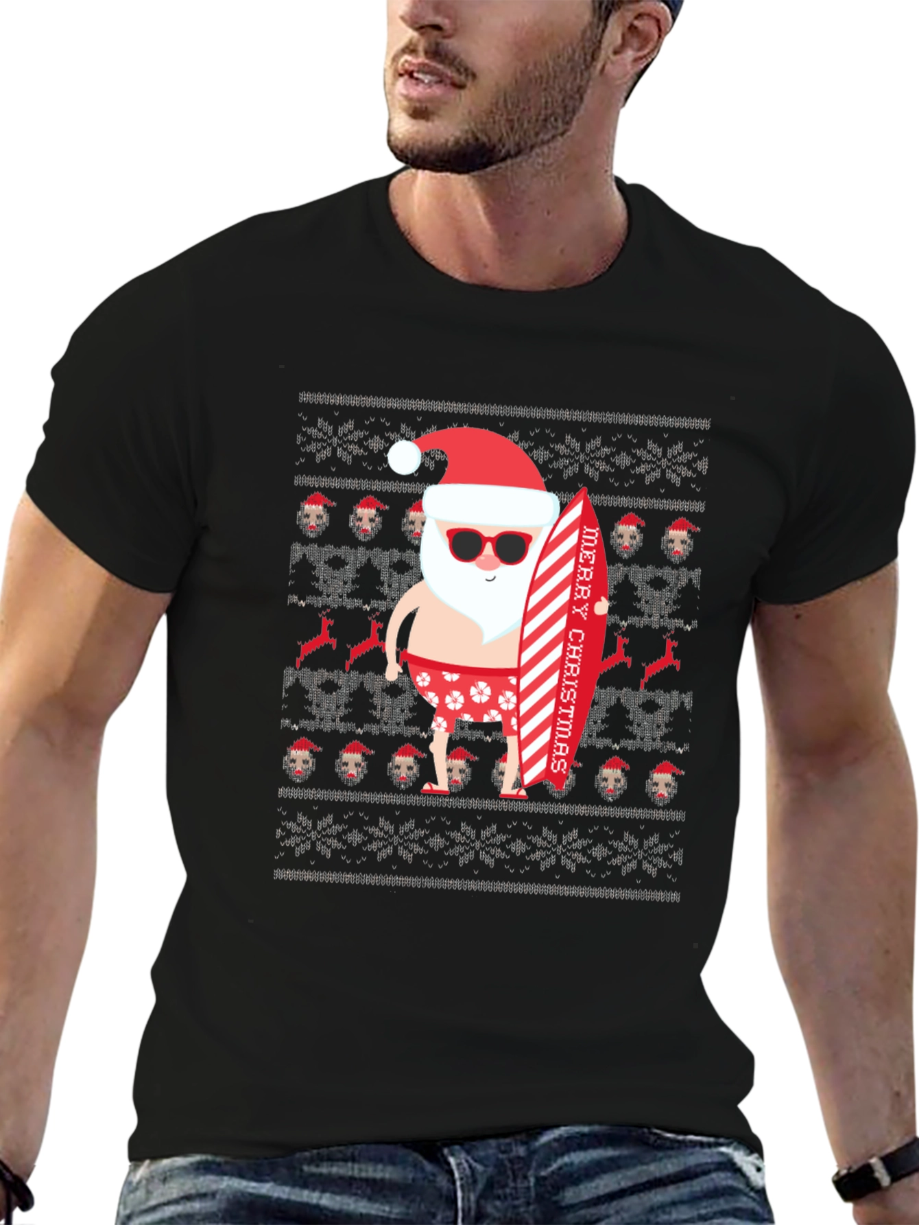 Beach Santa Ugly Christmas T-Shirt