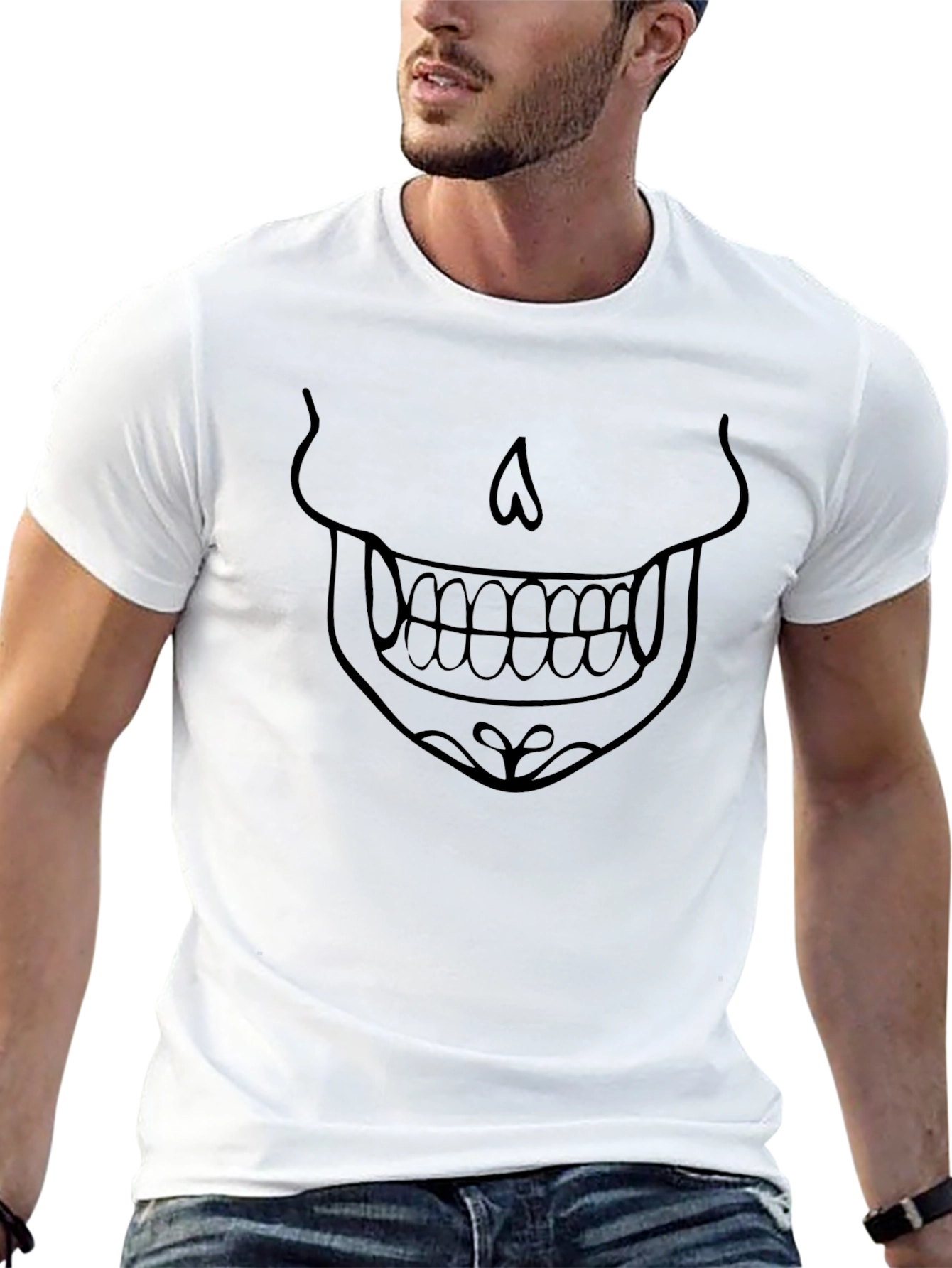 Skull Face Graphic Tee - Black Cotton T-Shirt