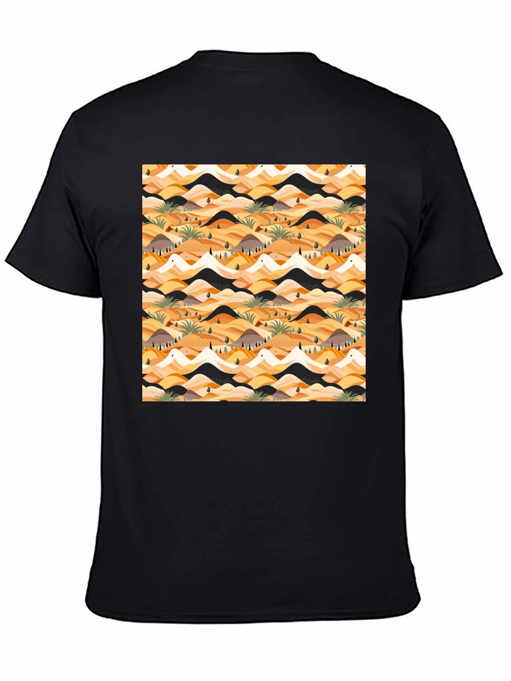 Abstract Desert Landscape Print Black T-Shirt