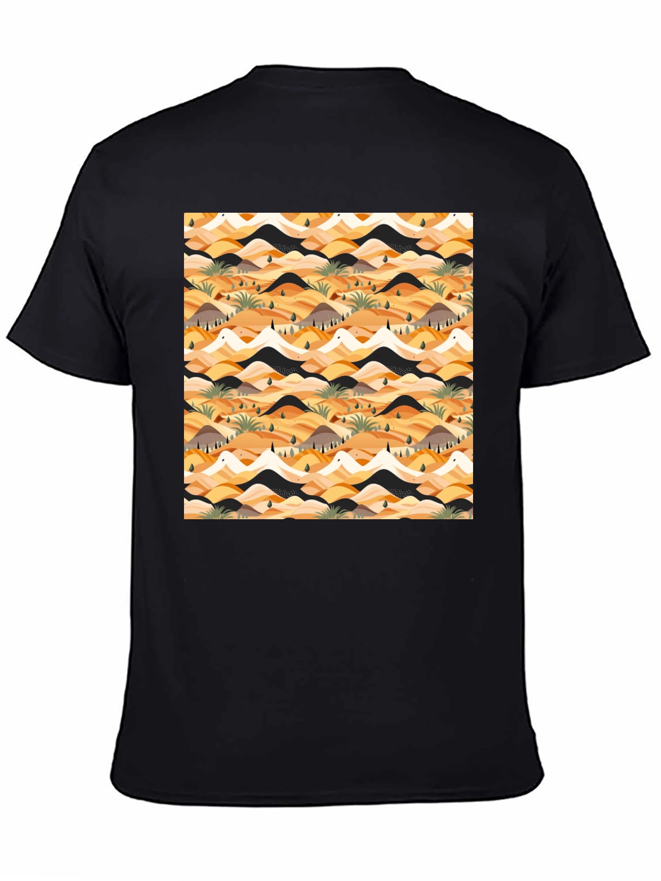 Abstract Desert Landscape Print Black T-Shirt