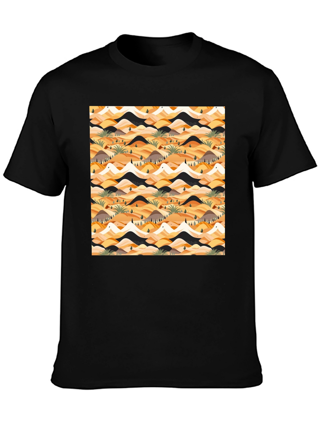 Abstract Desert Landscape Print Black T-Shirt