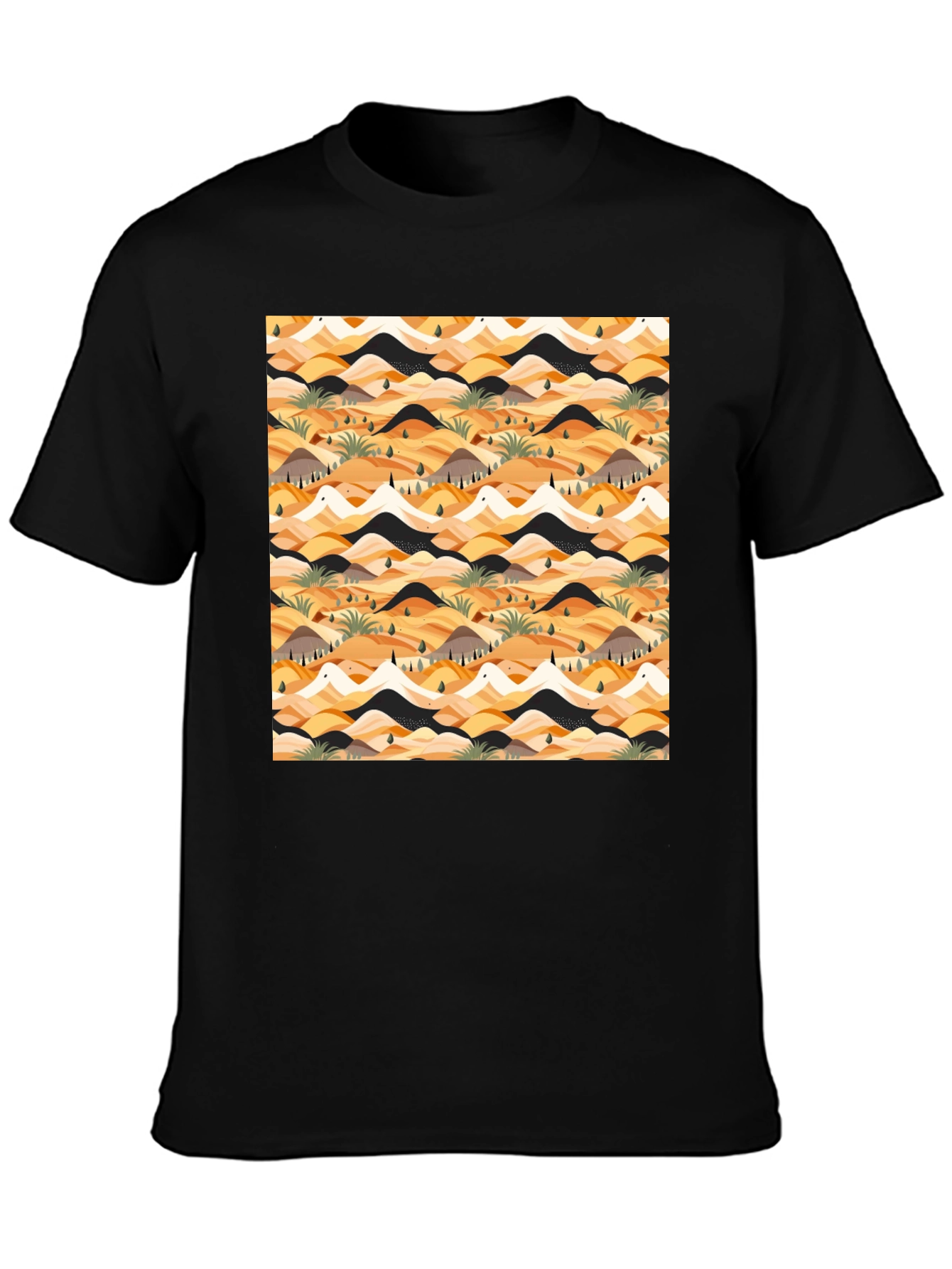 Abstract Desert Landscape Print Black T-Shirt