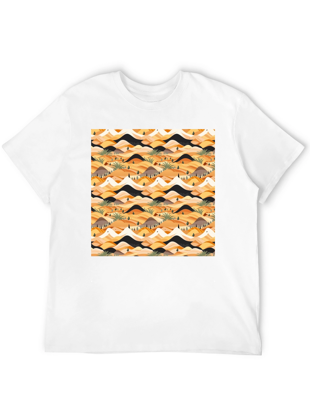 Abstract Desert Landscape Print Black T-Shirt