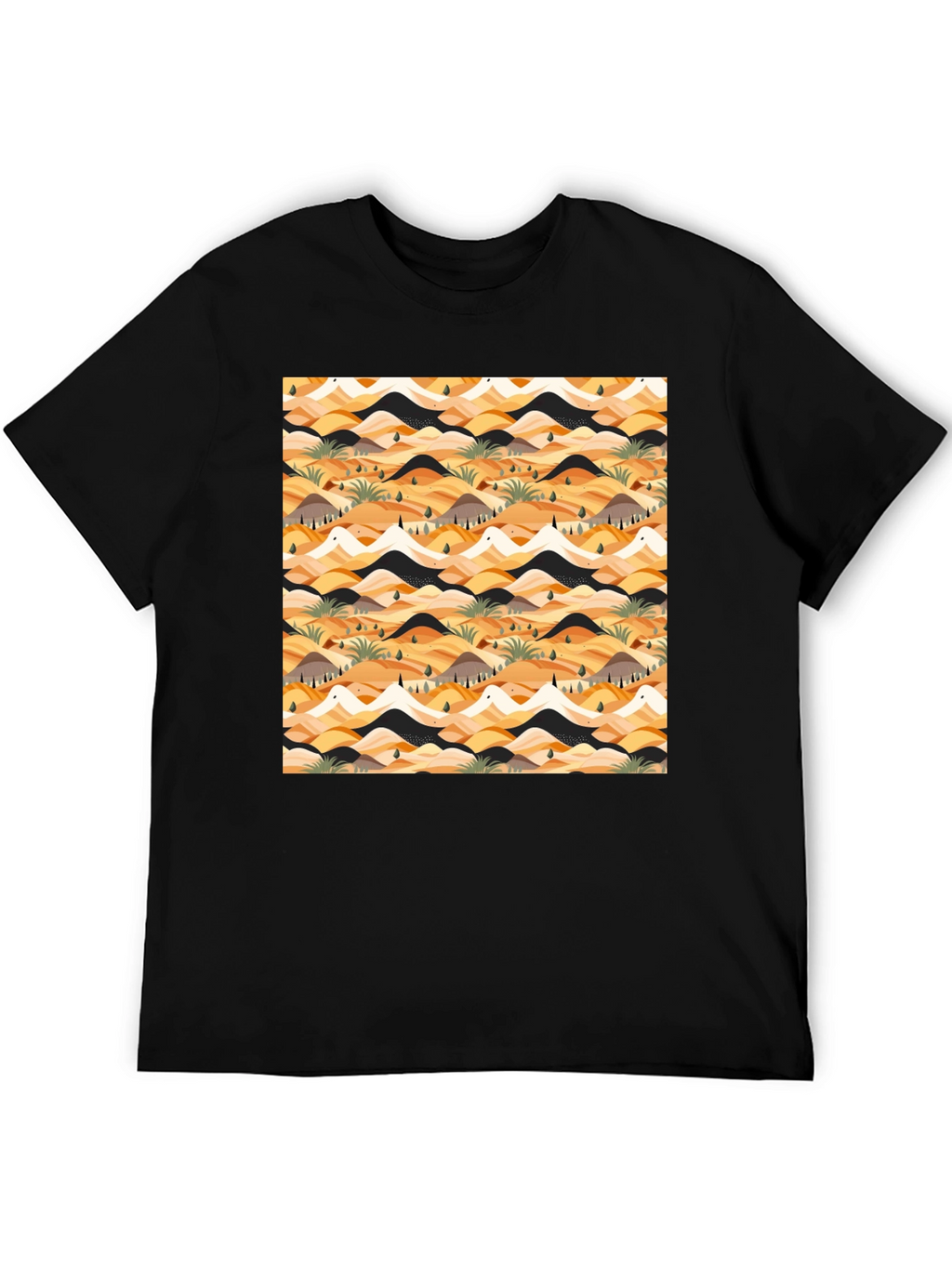 Abstract Desert Landscape Print Black T-Shirt