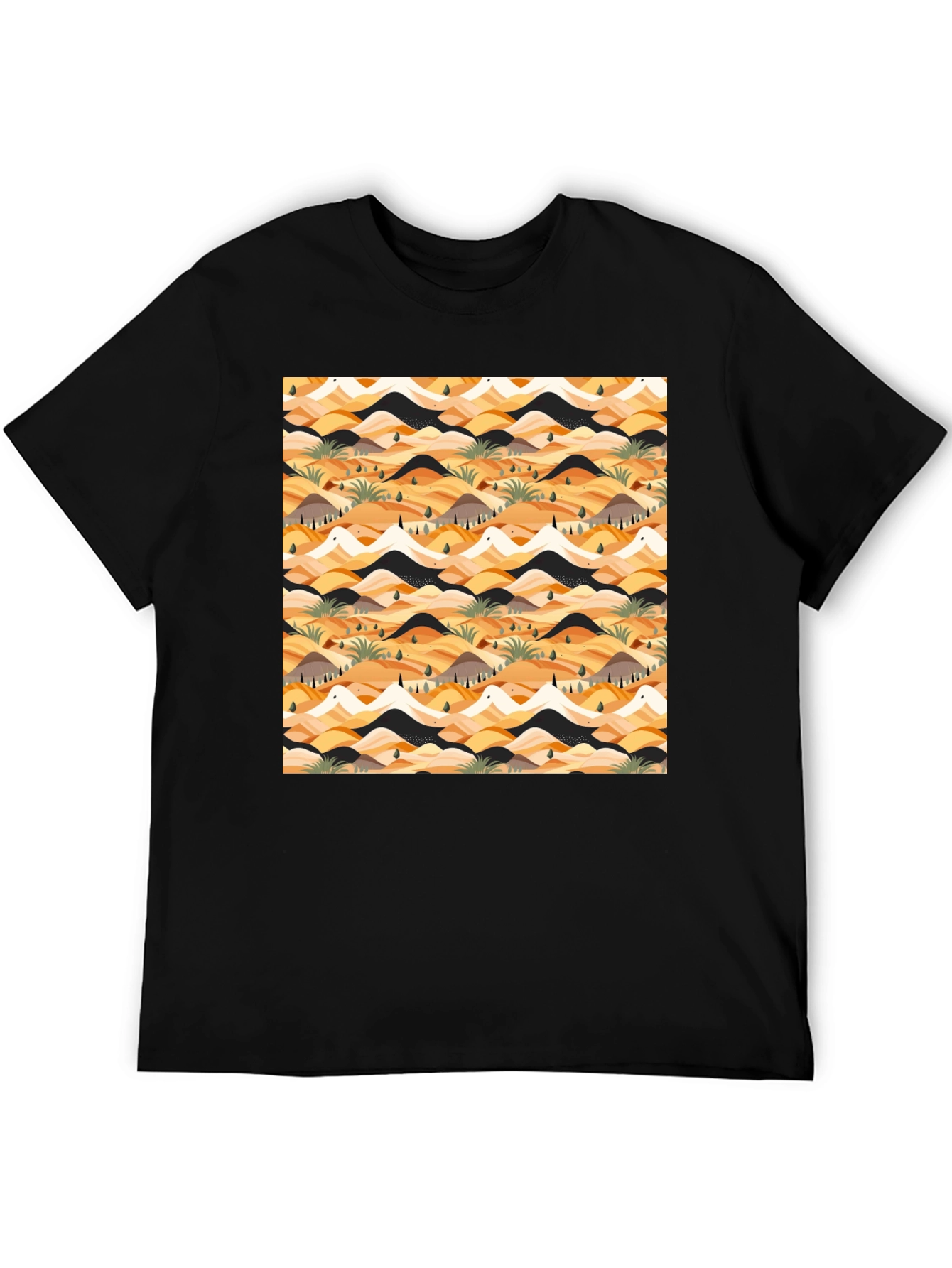 Abstract Desert Landscape Print Black T-Shirt