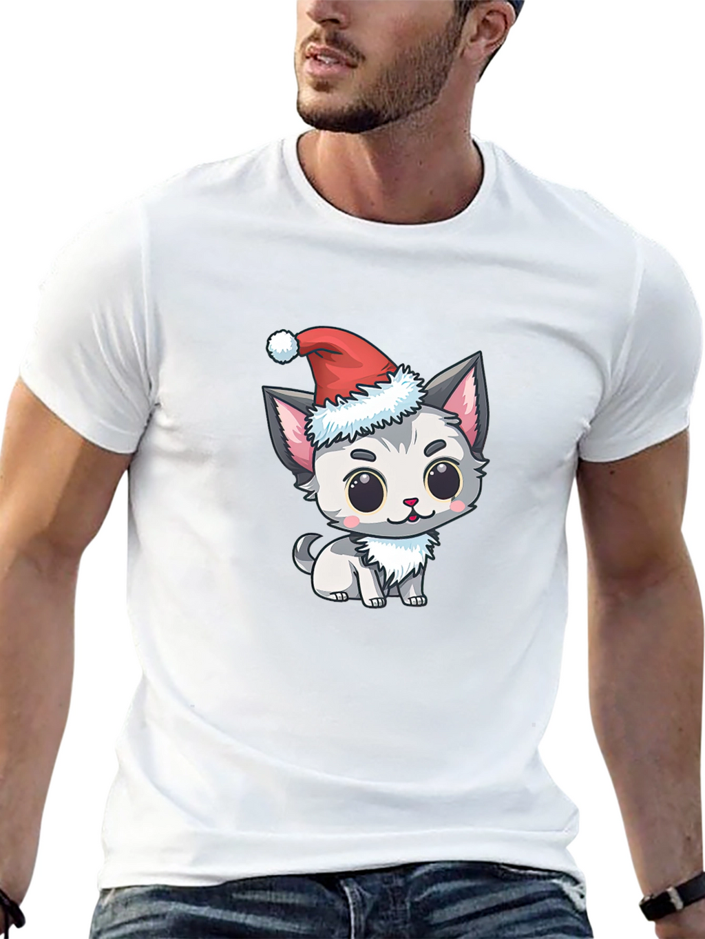 Festive Kitten Tee - Cute Holiday Apparel