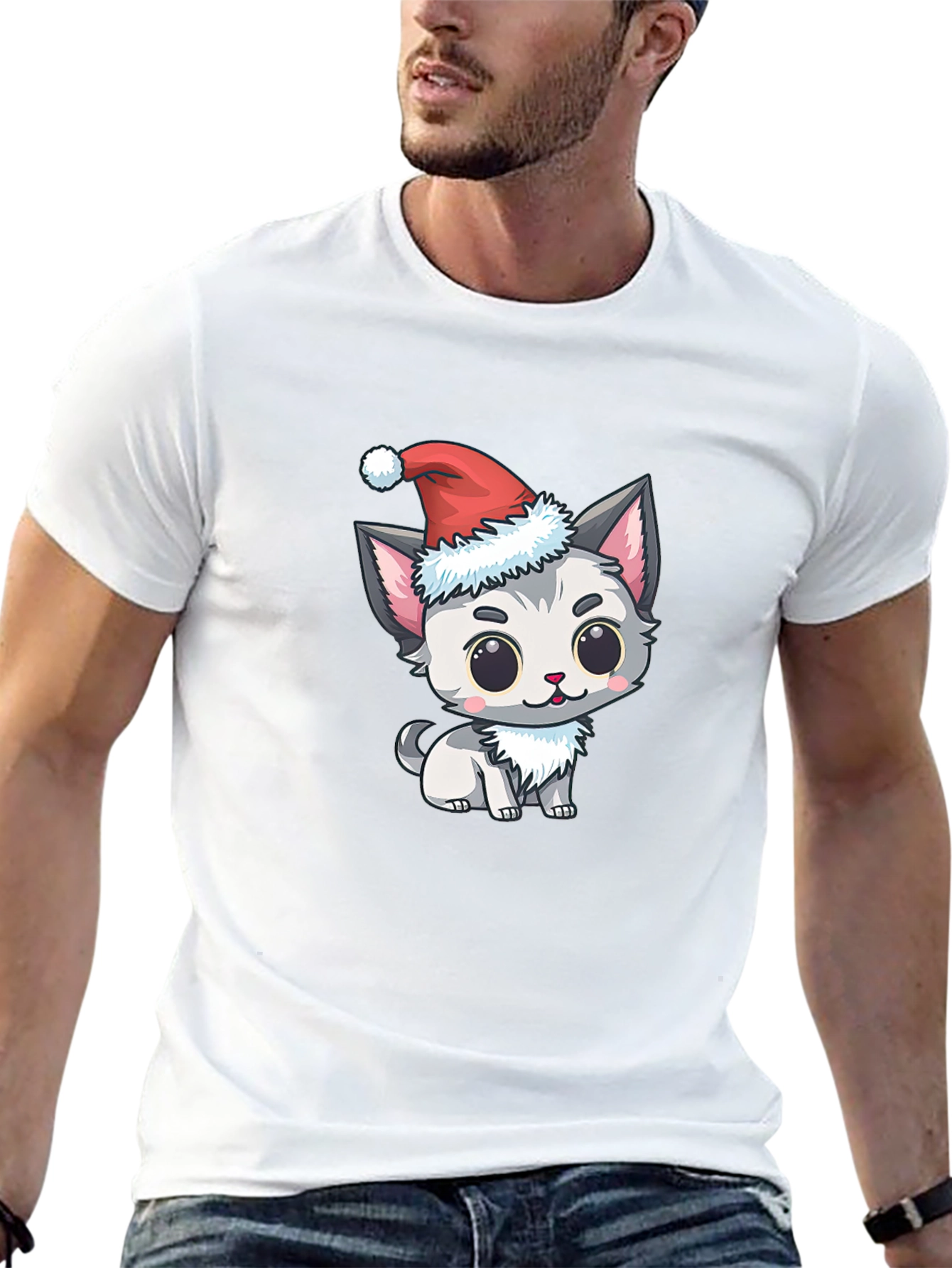 Festive Kitten Tee - Cute Holiday Apparel
