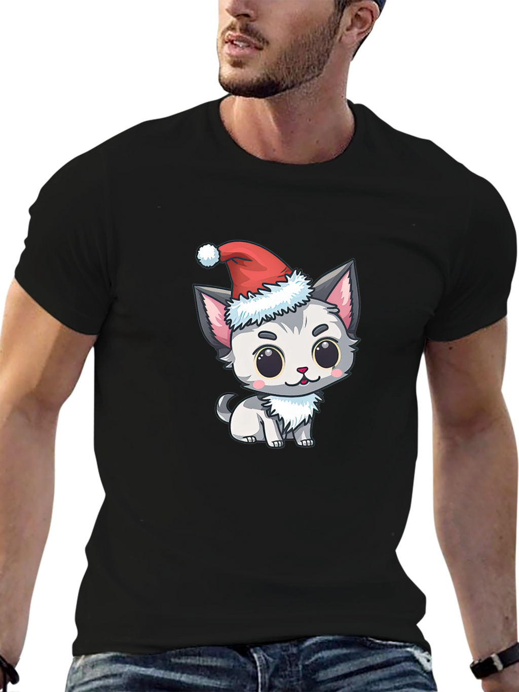 Festive Kitten Tee - Cute Holiday Apparel