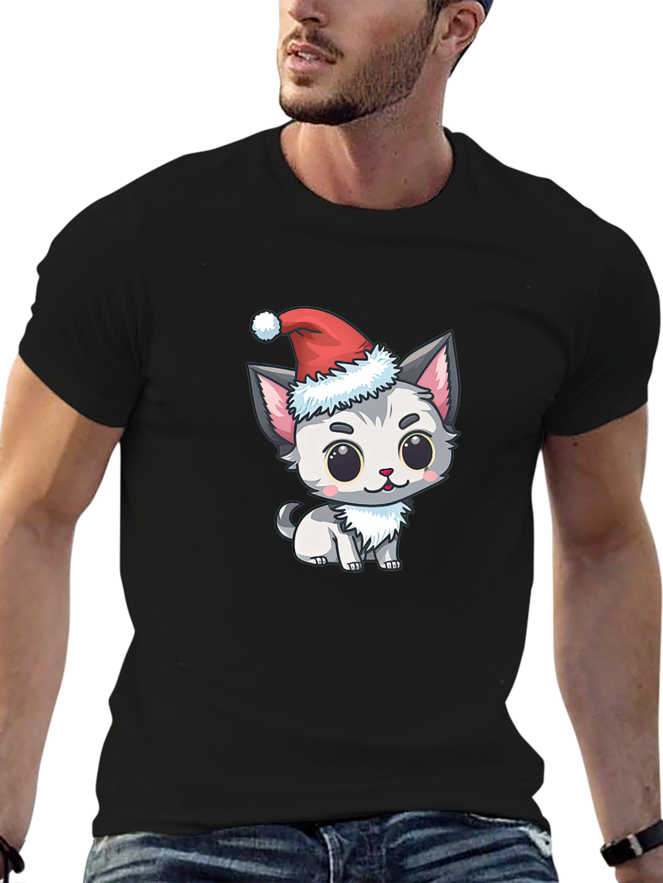 Festive Kitten Tee - Cute Holiday Apparel
