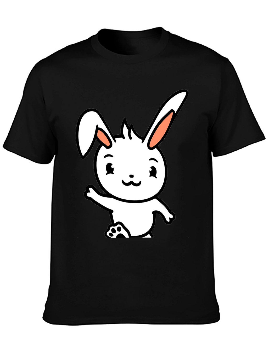 Cute Cartoon Bunny Black T-Shirt