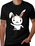 Cute Cartoon Bunny Black T-Shirt